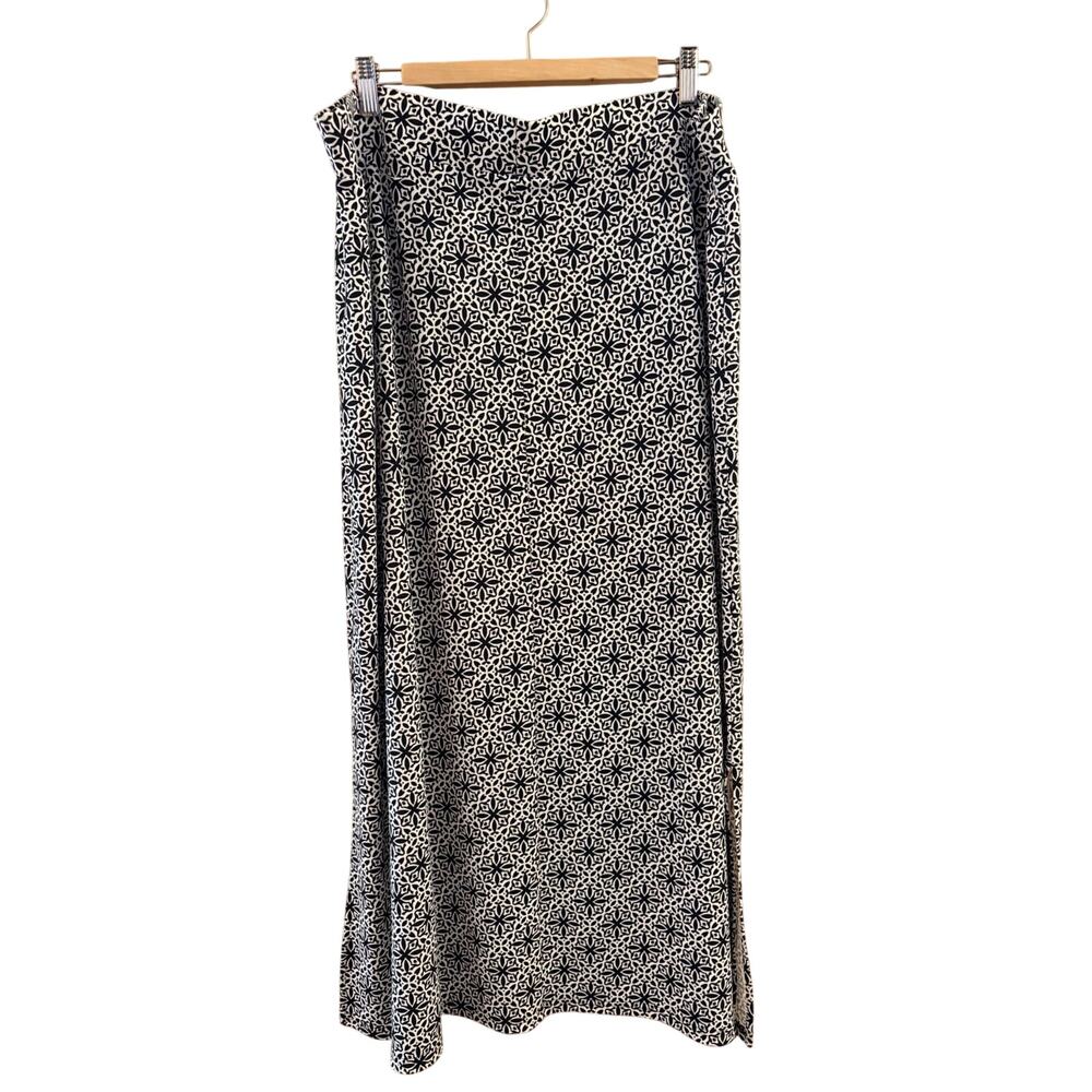 Talbots Maxi Skirt Sz 2X White Black Geometric Print Casual Work Wear Beach